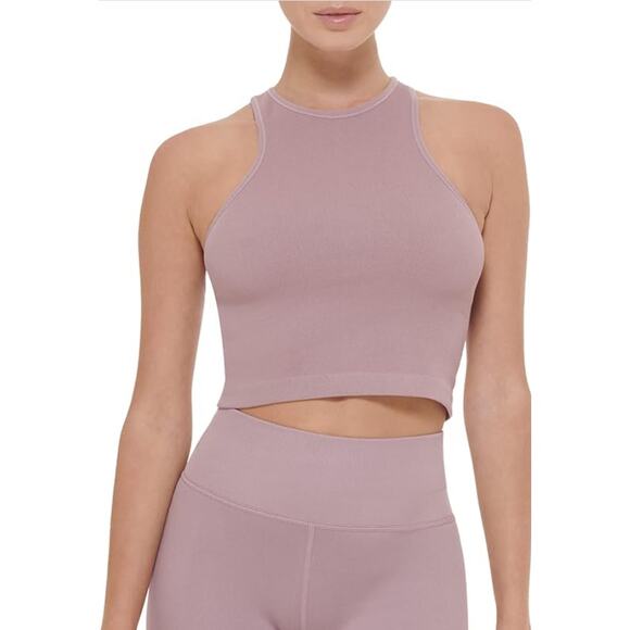 CALVIN KLEIN PERFORMANCE Ribbed Crop Top XS Pink Stardust High Neck NWT - Picture 1 of 12